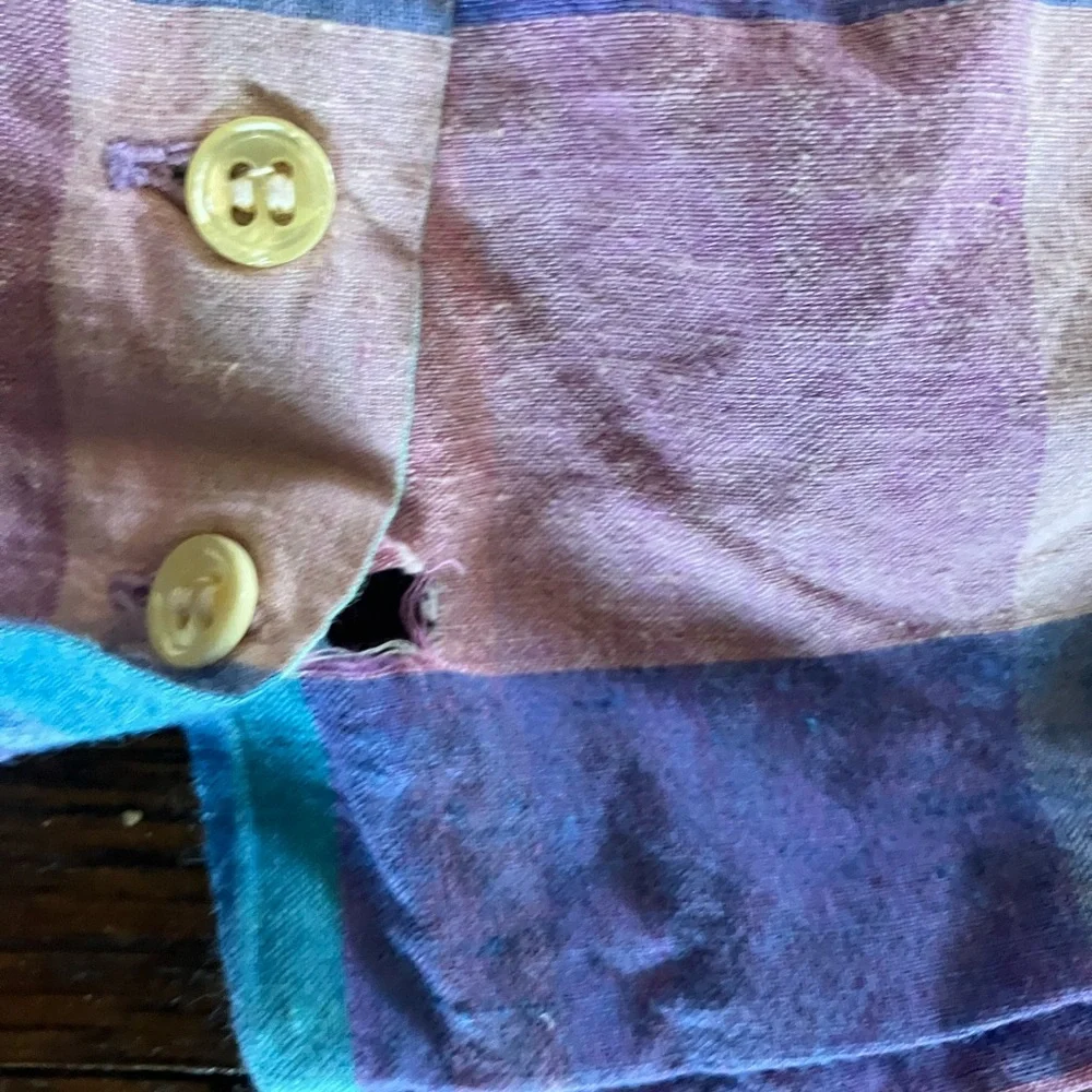100% Vintage 80s 100% Cotton Chambray Plaid Skirt - Picture 4 of 4